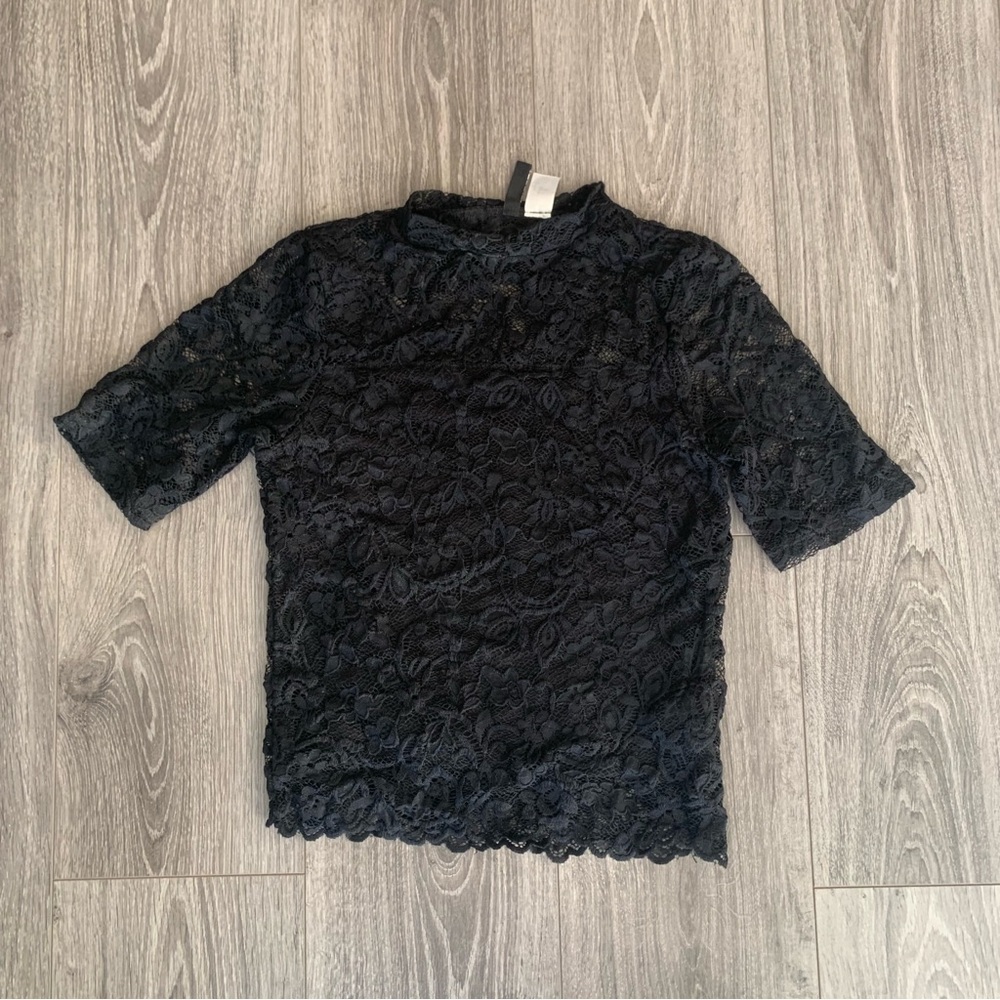Black lace mock neck top